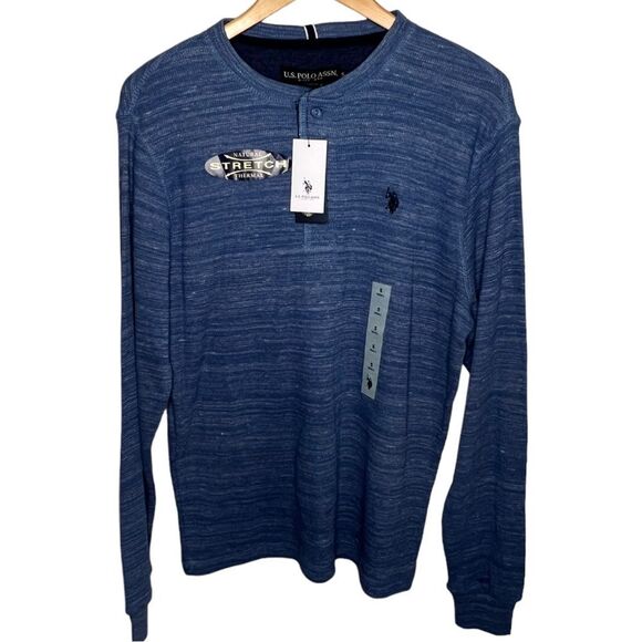 U.S. POLO ASSN SPACE DYE THERMAL HENLEY Sz S Men’s Blue NWT🏷 - Picture 8 of 14
